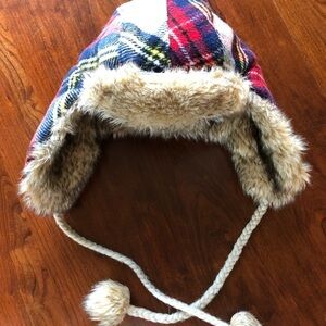 American Eagle Plaid Faux Fur Trapper‎ Hat
